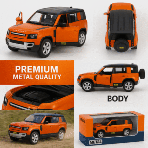 Shivansh Dealz – Defender Diecast Metal Toy Car, 1:36 Scale, Pull Back Action, Openable Doors, Alloy SUV Model (Orange)